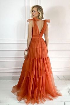 Perfect Romance Sleeveless Maxi Dress – JewelClues Tulle Layered Bridesmaid Dress, Burnt Orange Ruffle Dress, Tiered Tule Dress, Burnt Orange Tulle Dress, Rust Tulle Dress, Burnt Orange Corset Dress, Orange Peach Dress, Tulle Wedding Guest Dress, Burnt Orange Gown