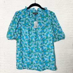 J. Crew Ruffle-Trim Short Sleeve Top In Hyacinth Fields. Blue And Green Floral Print. Puff Sleeves. Lined. Measurements: 20” Bust, 24” Length Material: 100% Polyester Condition: Brand New With Tags. No Flaws. Spring, Summer, Vacation, Beach, Cruise, Casual. Light Blue Relaxed Fit Blouse For Spring, Spring Light Blue Workwear Blouse, Light Blue Short Sleeve Blouse For Spring, Light Blue Blouse For Spring Workwear, Light Blue Blouse For Workwear In Spring, Blue Floral Print Relaxed Fit Tops, Blue Floral Print Top With Relaxed Fit, Blue Tops For Spring Daywear, Blue Short Sleeve Blouse For Daywear