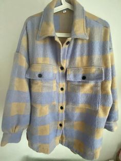 Casual Winter Oversize Plaid Wool Coat OUT0780 Blue Oversized Long Sleeve Shacket, Oversized Blue Long Sleeve Shacket, Plaid Wool Coat, Fade To Black, Wool Plaid, Winter Casual, Oversized Shirt, Wool Coat, Cool Shirts