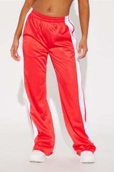 Available In Black Track Pant Low Rise Elastic Waistband Side Stripe Wide Leg Self: 100% Polyester Contrast: 100% Polyester Imported | Tinashe Track Pant in Red size 2X by Fashion Nova Tracksuit Pants, Track Pant, Cute Comfy Outfits, Side Stripe, Red Fashion, Comfy Outfits, Track Pants, Low Rise, Fashion Nova