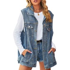 PRICES MAY VARY. Features: Jean vest for women, detachable hat with hooded section,button closure, Lapel , sleeveless, two flap breast pockets and loose fit. Match :This denim vest for women is comfy and easy to match, perfect to pair with skirts, denim shorts , crop tops, leggings,sneakers or boots for a casual and stylish look. Occasions : Fashion jean jacket, suit for casual, home, work, school, outdoor, dating, party, shopping, vacation , office ,outdoor activities and any other season. Hand Fall Washed Blue Denim Vest, Casual Button-up Denim Vest With Pockets, Casual Denim Vest With Button Closure For Fall, Casual Denim Vest For Fall With Button Closure, Casual Denim Jacket With Pockets For Outdoors, Casual Dark Wash Outerwear For Outdoor, Washed Blue Denim Vest With Pockets For Fall, Casual Button-up Denim Jacket For Outdoor, Winter Denim Top With Pockets In Medium Wash