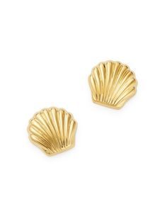 Moon & Meadow 14K Yellow Gold Seashell Stud Earrings - 100% Exclusive Seashell Gold Jewelry, Gold Seashell Earrings, Gold Ocean-inspired Shell Drop Earrings, Luxury Gold Shell-shaped Earrings, Gold Plated Shell-shaped Earrings, Seashell Earrings, Exclusive Jewelry, Beach Girl, Dressing Room