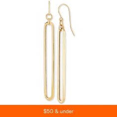 in stock Modern Oblong Single Earring Jewelry, Macy's Yellow Gold Drop Earrings, Chic Pierced Linear Earrings For Formal Occasions, Modern Oblong Jewelry With Polished Finish, Yellow Gold Oblong Earrings, Classic Long Drop Yellow Gold Earrings, Minimalist Oblong Earrings For Formal Occasions, Elegant Gold-tone Linear Earrings, Classic Yellow Gold Long Drop Earrings