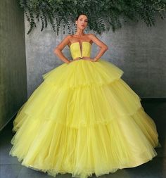 Yellow Ballgown, Yellow Ball Gown, Tulle Layered Skirt, Yellow Gown, Long Prom Gowns, Unique Prom Dresses, Gown Prom, Ball Gowns Prom, Prom Dresses Ball Gown