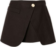 Chic Brown Skort For Workwear, Brown Mini Skirt With Button Closure For Work, Brown Asymmetrical Skirt For Work, Brown Asymmetrical Skirt For Workwear, Brown Mini Skort For Workwear, Asymmetrical Skirt With Buttons For Workwear, Elegant Brown Shorts For Workwear, Chic Brown Skort With Pockets, Chic Workwear Skort With Buttons