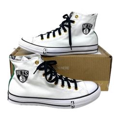 Converse Ctas High Top Canvas White Women's Size Sneakers Custom 172289c-Wtblgr Brand New With Box. 100% Authentic! Customized. A Pair Of Shoes Has An Inscription “Brooklyn Nets“, “Nba“. We Could Tell You That It’s The Og Basketball Shoe, Created Over 100 Years Ago. Or That The Design Has Largely Stayed The Same, Because Why Mess With A Good Thing. Or How It Became The Unofficial Sneaker Of All Your Favorite Artists And Musicians, Who Each Made It Their Own. Yeah, We Could Share A Lot Of Stories High-top Custom Sneakers For Streetwear With White Laces, Casual White Basketball Shoes For Streetwear, Streetwear Basketball Shoes With White Sole And Laces, Casual Basketball Shoes With White Sole, White Casual Custom Sneakers For Streetwear, Casual White Mid-top Custom Sneakers, Casual Mid-top Sneakers With Embroidered Logo, Casual Converse Low-top Basketball Shoes, Urban High-top Sneakers With Embroidered Logo