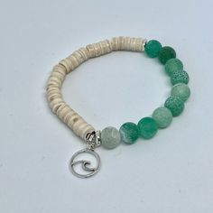 This Bracelet Was Hand Crafted By My Mother She Calls This One Her “Hapa Style” Bracelets. Hapa In Hawaiian Means Half/Of Mixed Heritage. This Bracelet Is Made Out Of 8mm Natural Green Frost Cracked Agates With Natural Heishi Beads Separated By A Delicate Wave Charm. Stretch Bracelet Size 6-7.5 Aesthetic Bracelets, Heishi Bead Bracelet, Lily Bracelet, Heishi Bracelets, School Prep, Bracelet Inspiration, Nugget Bracelet, Bracelet Inspo, Sea Glass Bracelet