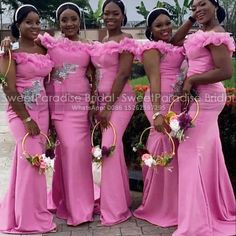 the bridesmaids are all wearing pink dresses