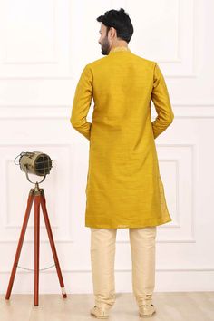 Product Features: Top Color: Yellow Bottom Color: Cream Top Fabric: Art Silk Pjyama Fabric: Art Silk Bottom Style: Pyjama Work: Thread Work Wash Care: Machine Wash Occasion: Festive , Wedding , Party Wear Product Type: Kurta Pyjama Set Disclaimer: There will be slight difference in digital to actual image Long Sleeve Cotton Kurta For Celebrations, Cotton Pant Set For Wedding And Festivals, Gold Long Sleeve Cotton Traditional Wear, Yellow Long Sleeve Pant Set For Festive Season, Cotton Pant Set With Straight Kurta For Wedding, Cotton Pant Set For Wedding During Diwali, Cotton Pant Set For Wedding And Diwali, Cotton Pant Set For Wedding And Diwali Festival, Cotton Long Sleeve Sets For Wedding