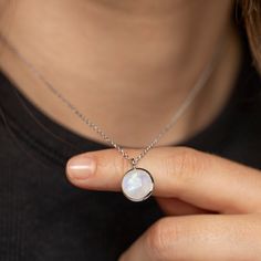 Dainty Moonstone pendant necklace for women in 14K solid gold. A dainty gold necklace ideal for birthday gift for her. Natural rainbow moonstone pendant on 14K solid gold chain with a spring clasp. Moonstone is also June birthstone.  100% handcrafted with love!  ● Metal: 14K solid gold, 14K white gold or 14K rose gold ● Gemstone: Moonstone, round briolette cut  ● Stone Diameter: 10mm (0.4in) ● Length: 39cm (15.5in) to 47cm (18.5) Choose from the drop down menu the available options (Length-Metal Dainty White Gold Birthstone Necklace For Anniversary, Anniversary White Gold Necklace With Moon Charm, Delicate Gemstone Charm Necklaces For Anniversary, Delicate Gemstone Charm Necklace For Anniversary, Minimalist Gemstone Necklace For Birthday, Minimalist White Gold Necklace With Birthstone, Elegant Pearl Pendant Jewelry For Birthday, Elegant Round Pendant Jewelry For Birthday Gift, Elegant Round Birthstone Necklace For Mother's Day