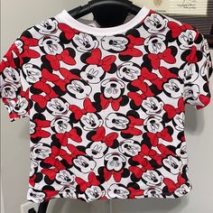 Girls Size 14 (L) Top! Never Worn But Fit As A Crop Top On Me As I Am A Women’s Size S/M! Trendy White Mickey Mouse Tops, Trendy White Tops With Mickey Mouse Design, Fun Red Minnie Mouse Top, Cute White Minnie Mouse Top, Cute White Minnie Mouse Tops, Playful Red Mickey Mouse Top, Casual White Minnie Mouse Top, Fun Red Mickey Mouse Top, Red Character Print Top