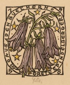 a stamp with flowers and stars on it