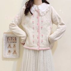 Flower Embroidered Cardigan Sweater – Tomscloth Fashion Reference, Baby Lotion, Cute Cardigans, Embroidered Cardigan, Early Spring Outfits, Mori Girl, Current Fashion Trends, Kawaii Clothes, Petite Outfits