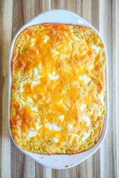 a square casserole dish with cheese on top