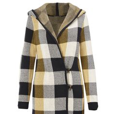 This A Beautiful And Super Cozy Yellow Buffalo Checkered Coat, Crafted In A Substantial Intarsia Knit, Giving It That Sweater-Like Feel. Other Features Include A Wrap Front With A Faux Horn Toggle, A Dramatic Shawl Collar Hood And Side Seam Pockets. Has A Slim Fit And Hits At The Mid-Thigh. Fabric Is 61% Cotton, 38% Acrylic And 1% Other Fibers. Item Is Brand New In Original Package From Warehouse. #4229 Hooded Yellow Outerwear For Fall, Mustard Hooded Outerwear For Fall, Hooded Mustard Outerwear For Fall, Mustard Hooded Winter Outerwear, Sweater Coat Outfit, Checkered Coat, Cabi Clothes, Red Pea Coat, Sweater With Hood