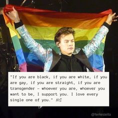 a man holding up a rainbow flag in front of his face with the caption if you are black, if you are white, if you are gay, if you are straight, if you are transse