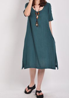 women Summer dress cotton Maxi dress by MaLieb on Etsy Long Green Solid Color Dress, Green Shift Maxi Dress, Green Midi Dress With Side Slits, Green Midi-length Dress With Solid Color, Green Midi Length Dress With Solid Color, Green Solid Color Midi Length Dress, Green Solid Color Midi Dress, Plain Knee-length Midi Dress, Green Shift Midi Dress With Short Sleeves