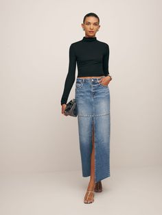 Let your skirt do the talking. Shop the Tazz Maxi Denim Skirt     from Reformation, is a long denim skirt with five pockets and a zipper closure.