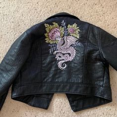 Super Cute Dragon And Floral Rose Embroidered Sugar Thrillz Moto Jacket. Nwot, Never Wore It And It’s Just Sat In My Closet. Fitted Long Sleeve Embroidered Leather Jacket, Fitted Embroidered Long-sleeved Leather Jacket, Embroidered Long Sleeve Biker Jacket For Winter, Winter Embroidered Long Sleeve Biker Jacket, Embroidered Winter Biker Jacket With Long Sleeves, Embroidered Biker Jacket With Long Sleeves For Winter, Embroidered Fitted Biker Jacket For Winter, Fitted Long Sleeve Embroidered Biker Jacket, Fitted Black Leather Jacket With Floral Embroidery