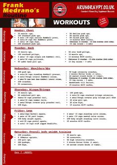 a red and black flyer with instructions on how to work out