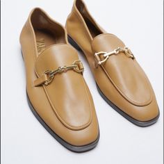 Leather Upper With Front Buckle Detail Chic Business Loafers With Buckle Closure, Elegant Fall Loafers With Buckle Closure, Chic Formal Zara Loafers, Elegant Zara Loafers For Business, Chic Zara Loafers For Office, Elegant Zara Loafers For Office, Chic Zara Loafers With Flat Heel, Elegant Business Loafers By Zara, Zara Leather Formal Loafers