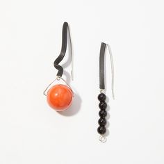 Playful Persimmon Earrings by Dagmara Costello (Mixed-Media Earrings) Modern Orange Drop Earrings, Bold Orange Drop Earrings, Mismatched Earrings Ideas, Jewelry Artist, Artful Home, Mismatched Earrings, Onyx Bead, Clay Ceramics, Persimmon