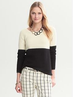 Ribbed Colorblock Pullover | Banana Republic Chic Tops With Contrast Color For Fall, Chic Crew Neck Top With Color Block, Chic Color Block Crew Neck Tops, Chic Color Block Sweater For Layering, White Tops With Contrast Panels For Fall, Color Block Tops For Winter Workwear, Color Block Tops For Workwear In Winter, Fashion Gal, Professional Attire