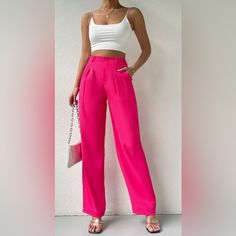 Beautiful Casual High Waisted Pleated Pants With Wide Legged Bottoms. High Waisted Pleated Pants, Pink Trousers, Pleated Pants, M Pants, Pants Color, Trouser Pants, Pant Jumpsuit, Pink Ladies, Pants For Women