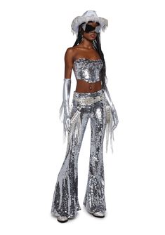 cuz groove to that shattered glass! These flares have a stretchy sequin construction, a flared leg silhouette, and a back zip closure. Storm Fashion, Sequin Flare Pants, Dance Competition Dress, Rave Babe, Rave Costumes, Space Fashion, Space Outfit, Outfits Rave, Checked Blouse