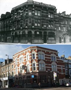 an old and new photo of the same building