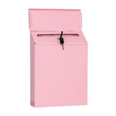 a pink box with a black handle on the top and bottom part is shown in front of a white background