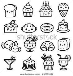 hand drawn doodle food and drinks icon set