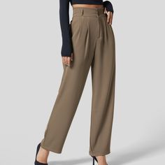 Petite Length. 95% Polyester, 5% Elastaine. Elastic Back Pants, Double Button, Zip Closure. Straight Legs. Pocket Storage, Work Suits, Leg Work, Suit Pants, Bottom Clothes, Straight Pants, Work Pants, Office Wear, Side Pocket