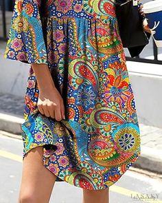 Lasaky - Paisley Print Bell Sleeve Casual Dress Mesh Party Dress, Bohemian Print, Dress Stores Online, Womens Sewing Patterns, Midi Dress Casual, Paisley Dress, Mini Dress Casual, Dresses Summer, Boho Casual