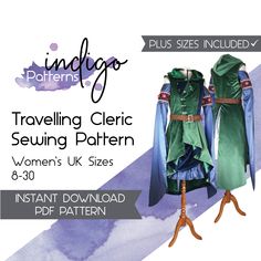 two women's clothing on mannequins in front of purple watercolor background