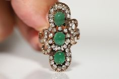 In very good condition. Totally is  diamond  about 2 ct. Total weight is 7.8 grams. The diamond is has  H color and vs-s1-s2 clarity. Totally is Emerald about 2.80 ct. Ring size is US 7(We offer free resizing) We can make any size. Please contact for any questions. Antique Emerald Diamond Ring With Brilliant Cut, Vintage Emerald Ring With Vvs Diamond, Vintage Oval Emerald Ring Vvs Clarity, Vintage Oval Emerald Ring With Vvs Clarity, Vintage Emerald Ring With Diamond Accents, Vintage Emerald Ring With Diamonds For Collectors, Vintage Collectible Emerald Ring With Diamond, Antique Green Diamond Ring, Vintage Collectible Emerald Diamond Ring