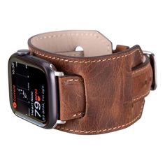 Experience the luxurious comfort and unparalleled craftsmanship of our antic brown leather cuff Apple Watch band. This unique accessory blends classic design with modern functionality, making a bold statement on your wrist, designed to enhance your daily wear while showcasing your personal style. Completely Handmade Genuine Full-Grain Leather Special Cuff Style Design Durable, Stylish & Timeless Design Stainless-Steel Buckles - Secure & Strong Compatible with all Apple Watch Series (including Ap Modern Brown Watch Accessories With Waxed Finish, Everyday Brown Watch With Bracelet Strap, Brown Everyday Watch With Bracelet Strap, Timeless Brown Rectangular Watch Accessories, Brown Leather Strap Rectangular Watch, Classic Brown Watch With Waxed Finish, Modern Brown Watches With Bracelet Strap, Adjustable Leather Rectangular Watch Accessories, Brown Rectangular Wrist Strap For Watches