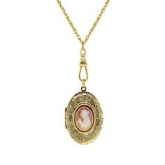 Gold Tone Oval Carnelian Cameo Locket Necklace 28 Inch Diamond Moon Necklace, Cameo Locket, Double Horn Necklace, Locket Necklace Vintage, Gold Locket Necklace, 1928 Jewelry, Vintage Lockets, Horn Necklace, Vintage Inspired Jewelry