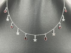 PRODUCT DETAILS: Gemstone Name: Red Garnet Gemstone Shape: Pear Gemstone Cut: Smooth Gemstone Size: 6mm Gemstone Quality: AAA+ Birth Stone: January Metal: 92.5 Sterling Silver Necklace Length: 17.5 INCHES Red Necklace With Star Charm As Gift, Red Necklace With Star Charm For Gift, Red Garnet Necklace, Garnet Necklace, Necklace Red, Garnet Gemstone, Minimalist Necklace, Christmas Gifts For Her, Red Garnet