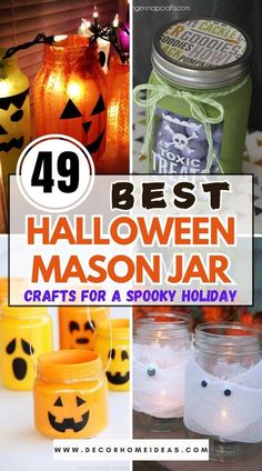 mason jar crafts for halloween with pumpkins and jack - o'- lantern jars