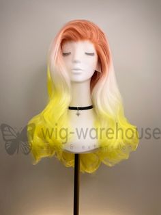 Synthetic lace wig | Long Curly  |  Peach / White /Yellow Cap Size: Average Do you want an affordable way to change your look in an instant? Our synthetic hair wigs are your best option. Synthetic wigs help you access a wide variety of exciting colours and styles without damaging or straining your natural hair or breaking the bank. These synthetic hair wigs are made from premium quality material designed to look and feel just as lustrous and bouncy as your natural hair. With proper maintenance, Hair Sprays, Synthetic Lace Wigs, Quality Wigs, Hair Quality, Synthetic Wig, Long Curly, Lace Wig, Bob Wigs, Synthetic Wigs