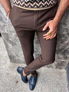 Color Code: Brown Pants Material: 68% Viscon, 30% Polyester, 2% Elestan Machine Washable: Yes, But Wash separately Fitting: Slim-Fit Brown Slim Fit Dress Pants For Fall, Fitted Brown Ankle-length Pants, Brown Fitted Ankle-length Pants, Brown Tailored Tapered Leg Bottoms, Tailored Brown Bottoms With Tapered Leg, Casual Brown Slim Fit Dress Pants, Fitted Brown Ankle-length Dress Pants, Semi-formal Stretch Pants With Pockets, Tailored Brown Tapered Leg Pants