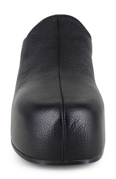 A center seam splits the streamlined silhouette of this contemporary-chic leather clog lofted on a chunky platform. 2 3/4" heel; 1 1/2" platform Water-resistant Leather upper and lining/rubber sole Made in Italy Leather Platform Heels Slip-on, Modern Slip-on Clogs With Reinforced Heel, Modern Platform Boots With Leather Sole For Work, Modern Leather Sole Platform Boots For Work, Modern Leather-sole Platform Boots For Work, Platform Clogs With Synthetic Material For Work, Workwear Platform Clogs With Synthetic Material, Workwear Synthetic Platform Clogs, Platform Clogs With Faux Leather And Closed Toe