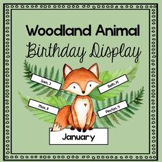 woodland animal birthday display with name tags and an image of a fox on the front