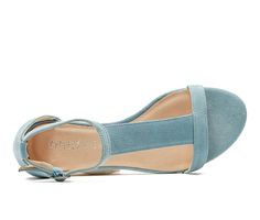 Suede upper, Adjustable buckle closure,1\ low wedge heel, Open toe, Leather footbed, Manmade outsole | Women's Chelsea Crew Samira Low Wedge Sandals in Sky Blue Size 8 Heels Light Blue, Wedge Shoe, Low Wedge Sandals, Low Heel Wedges, Low Wedges, Womens Sandals Wedges, Shoe Carnival, Low Block Heels, Wedge Heels