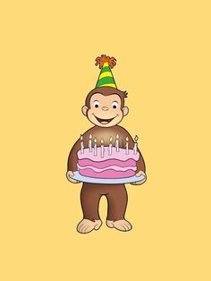 a monkey holding a birthday cake with candles on it