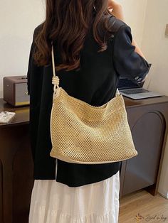 Bird in Bag - Seaside Escape Woven Shoulder Bag with Large Capacity Casual Cream Large Capacity Hobo Bag, Casual Beige Hobo Bag With Single Shoulder Strap, Versatile Beige Bucket Shape Shoulder Bag, Chain Pattern, Novelty Bags, Small Crossbody Bag, Small Crossbody, Bird In Bag, Bag Bag