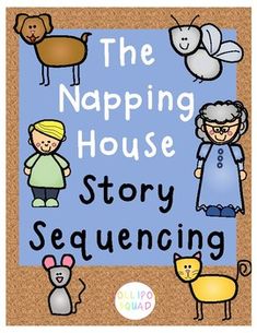 the napping house story sequence is shown in front of a cork board with an image of