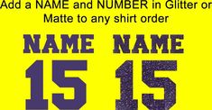 a yellow and purple shirt with the number 15 on it