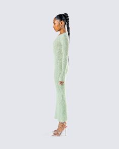 Stay in mint condition in this green sweater knit midi dress 💚 Complete with a wide rib knit stitch, a crew neck, and a midi length - this earthy dress will have everyone calling you mother 🍃😜 Chic Green Knit Midi Dress, Elegant Green Knit Midi Dress, Casual Green Ribbed Sweater Dress, Green Knit Midi Dress For Spring, Casual Green Ribbed Midi Dress, Casual Green Midi Sweater Dress, Chic Green Knit Sweater Dress, Winter Green Ribbed Midi Dress, Green Ribbed Sweater Dress For Fall